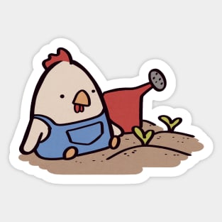 Kawaii Cartoon Chicken's Gardening Break Sticker